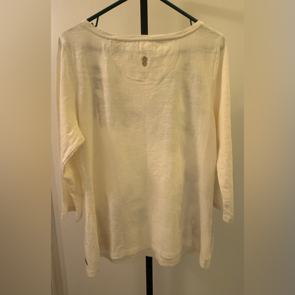 Tommy Bahama Forever Fronds Sequin Embellished Cream Top 100% Organic Cotton - Picture 8 of 10